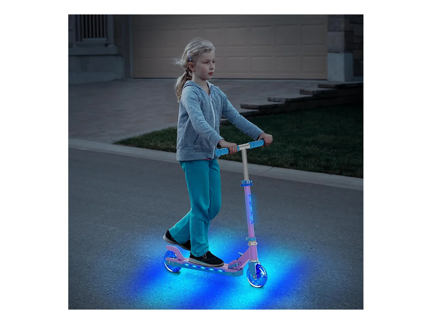 Trottinette Enfant TONBUX avec 2 Roues Lumineuses, Potence et Plateforme, 3 Poignées Réglables en Hauteur, Légère, pour 5-12 Ans