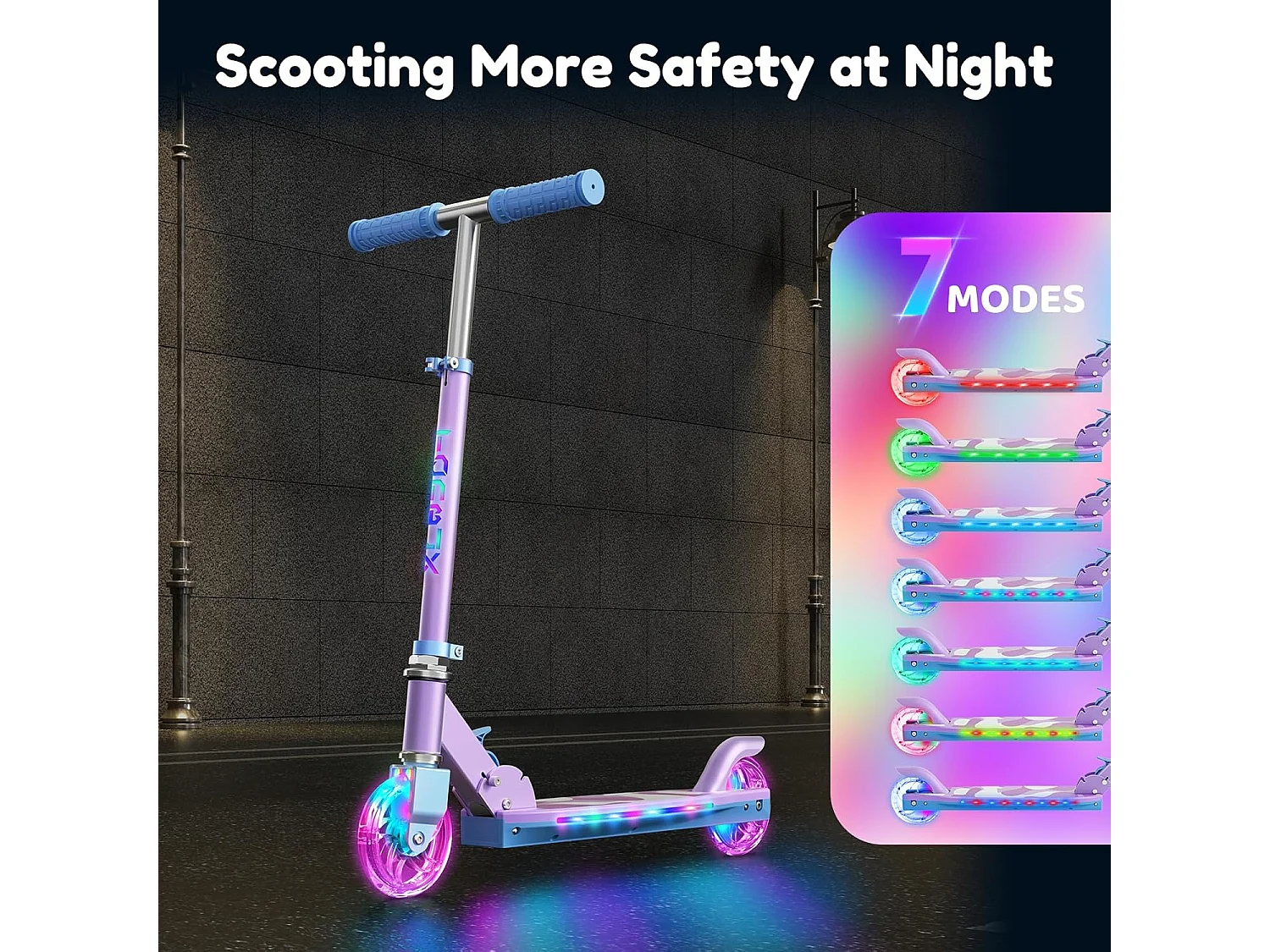 TONBUX Kinderstep met 2 Lichtgevende Wielenen, Stuurkolom en Deck, 3 Hoogteverstelbare Handvatten, Lichtgewicht, voor 5-12 Jaar