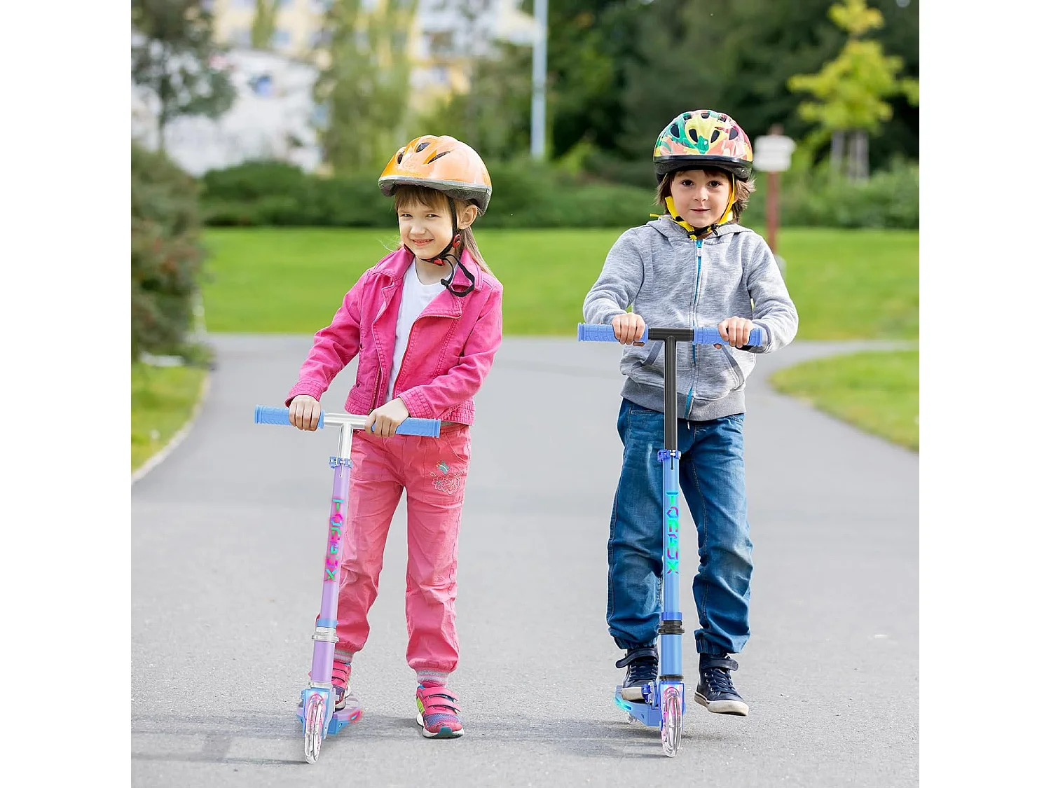 TONBUX Kinderstep met 2 Lichtgevende Wielenen, Stuurkolom en Deck, 3 Hoogteverstelbare Handvatten, Lichtgewicht, voor 5-12 Jaar