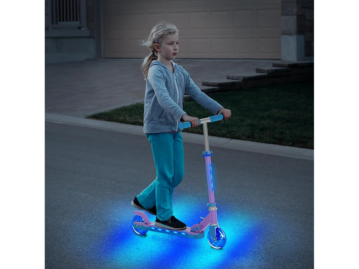 TONBUX Kinderstep met 2 Lichtgevende Wielenen, Stuurkolom en Deck, 3 Hoogteverstelbare Handvatten, Lichtgewicht, voor 5-12 Jaar