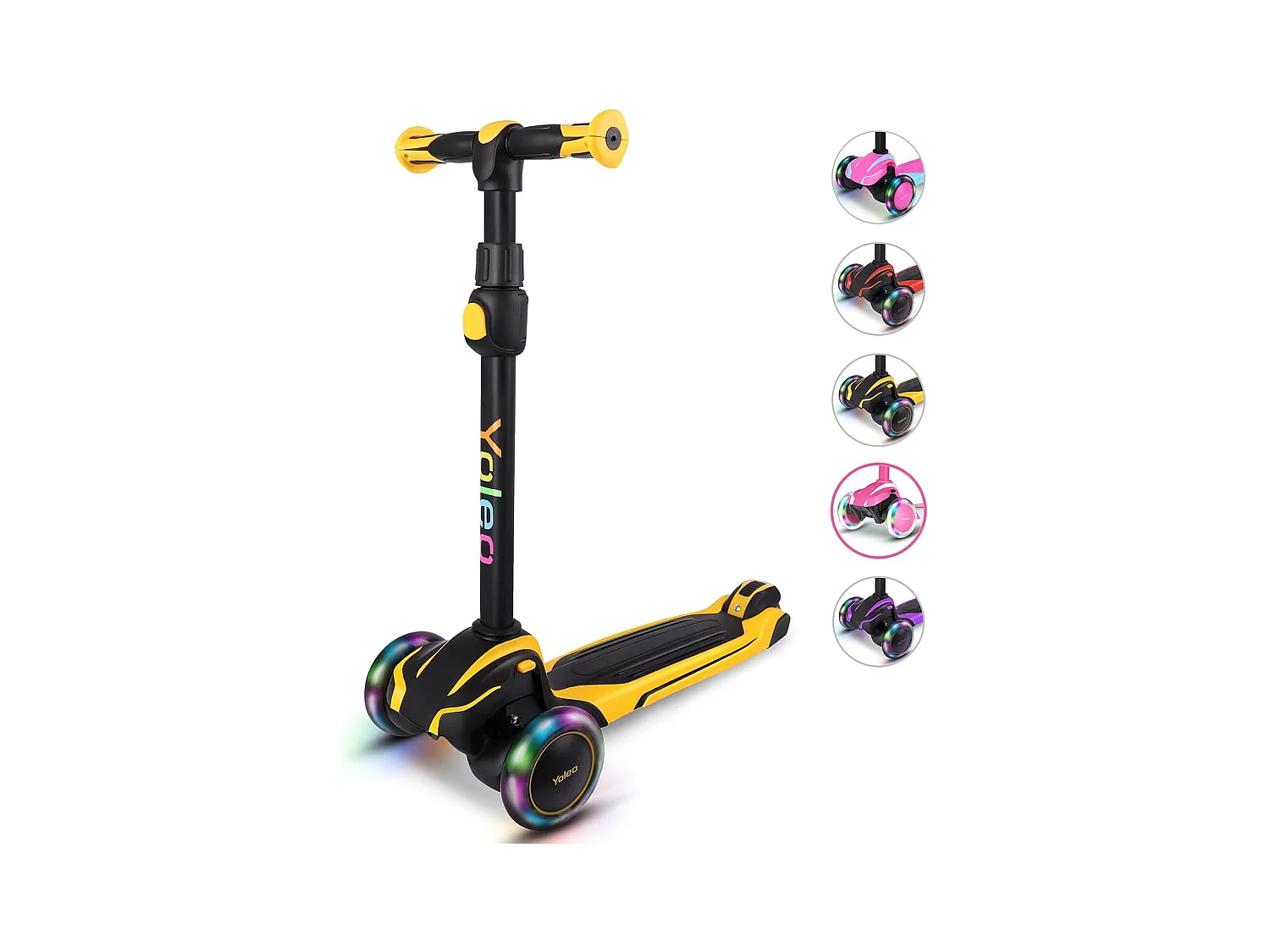 Trottinette Enfant YOLEO avec 4 Hauteurs Réglables, Roues Lumineuses LED, pour 3-12 Ans