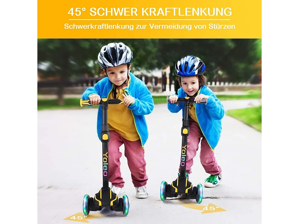 Trottinette Enfant YOLEO avec 4 Hauteurs Réglables, Roues Lumineuses LED, pour 3-12 Ans