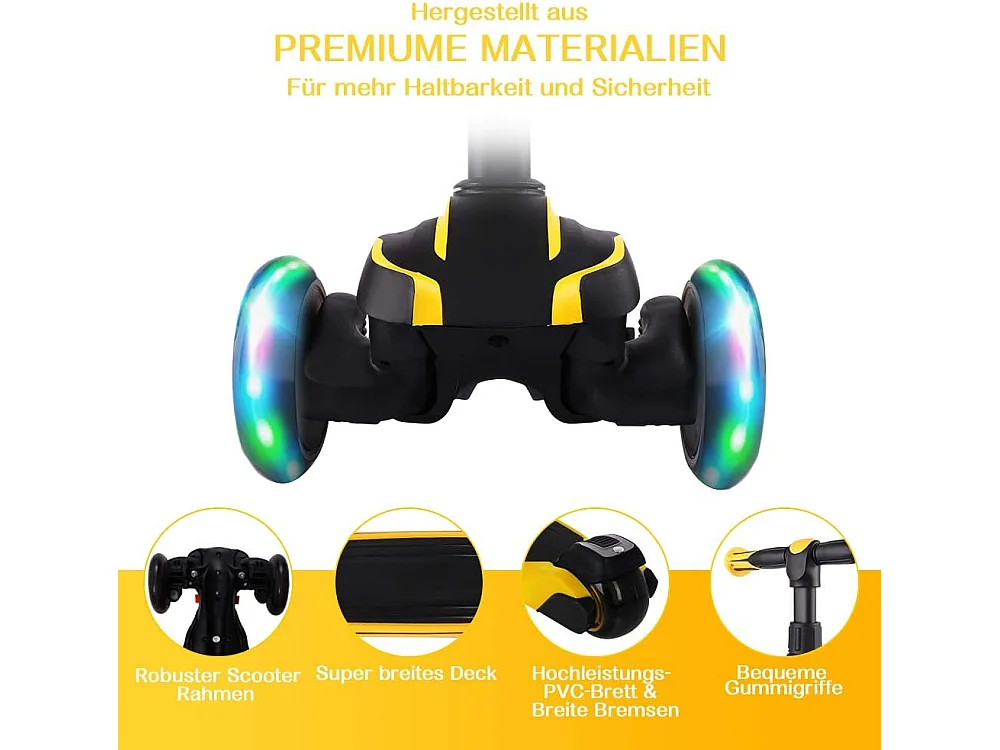 YOLEO Kinderstep met 4 Hoogteverstellingen, LED Lichtgevende Wielenen, voor 3-12 Jaar