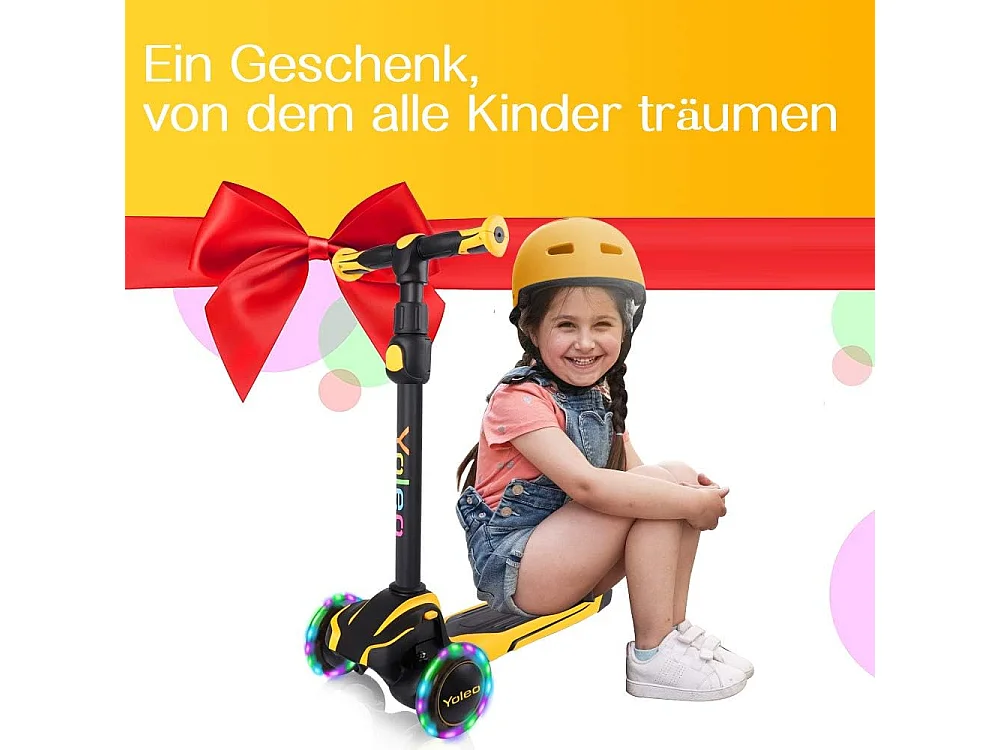 YOLEO Kinderstep met 4 Hoogteverstellingen, LED Lichtgevende Wielenen, voor 3-12 Jaar