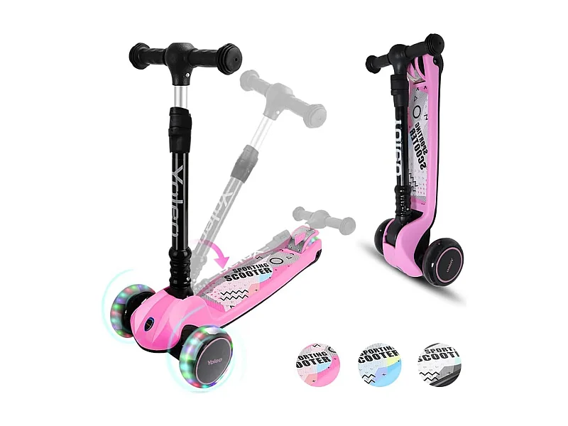 Monopattino Bambini YOLEO con Ruote LED, 4 Altezze Regolabili, Manubrio Pieghevole, da 3 Anni