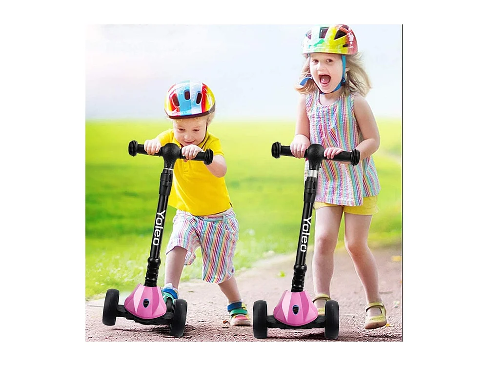 Trottinette Enfant YOLEO avec Roues LED, 4 Positions Réglables en Hauteur, Guidon Pliable, à partir de 3 Ans