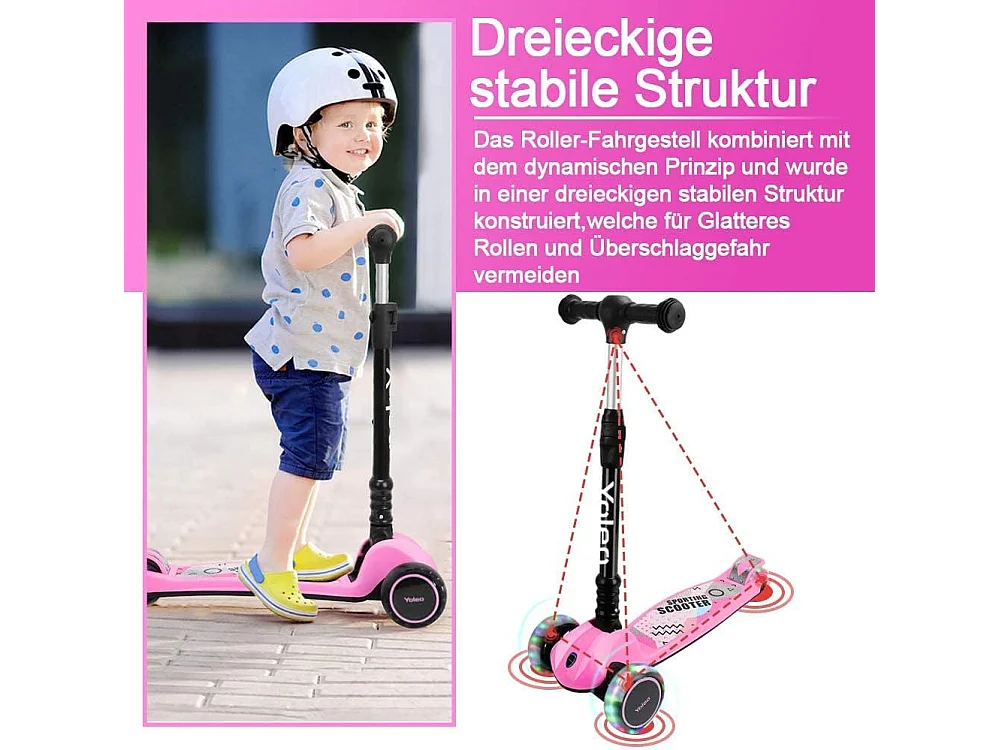 YOLEO Kinderstep met LED-wielen, 4 Hoogteverstellingen, Opvouwbaar Stuur, vanaf 3 Jaar