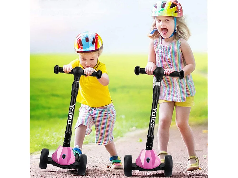 YOLEO Kinderstep met LED-wielen, 4 Hoogteverstellingen, Opvouwbaar Stuur, vanaf 3 Jaar