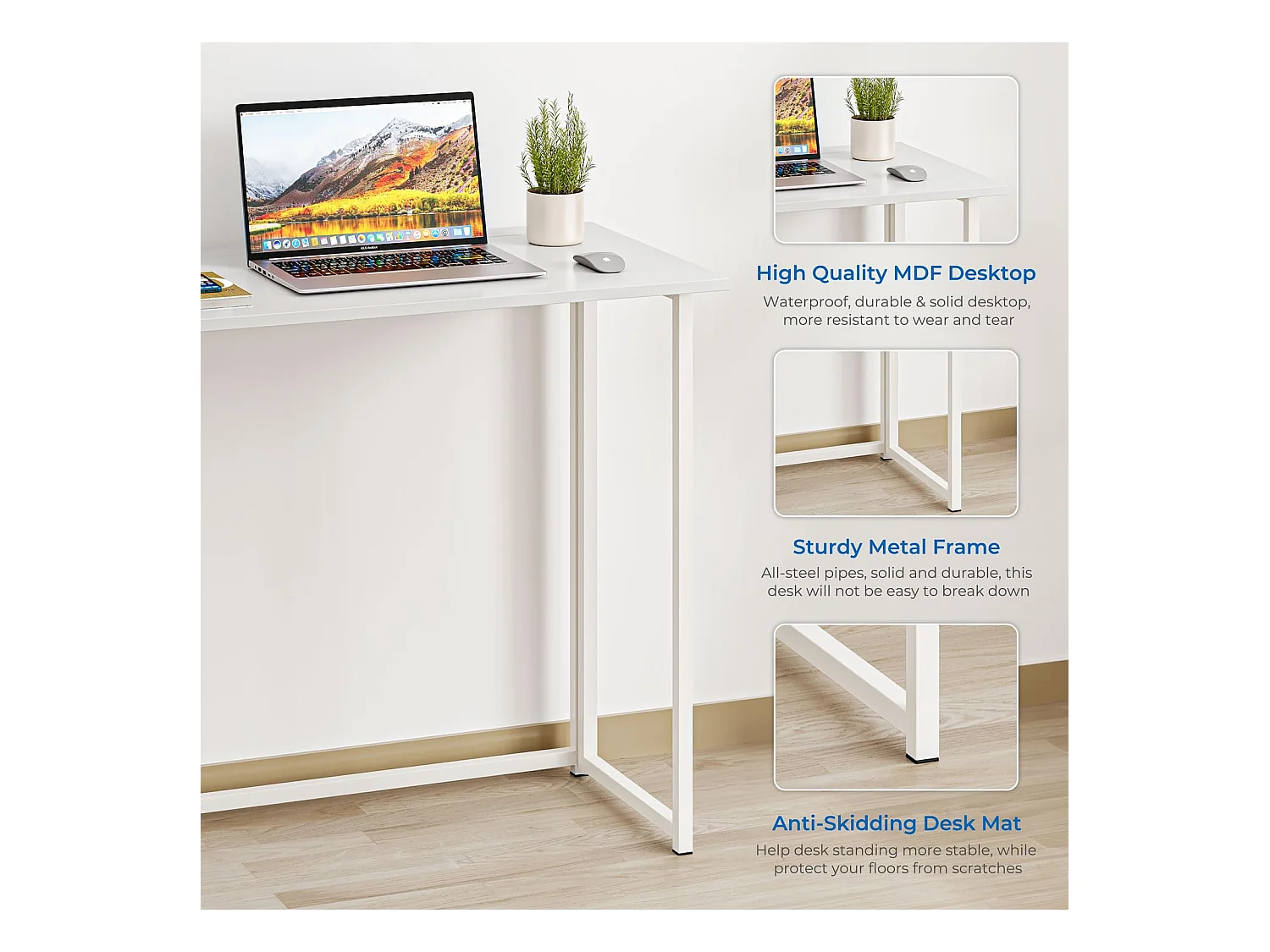 Table de Bureau Pliante Bureau Informatique Pliable Petit Table d'Ordinateur pour Bureau Domicile 80 x 45 x 74 cm - Blanc