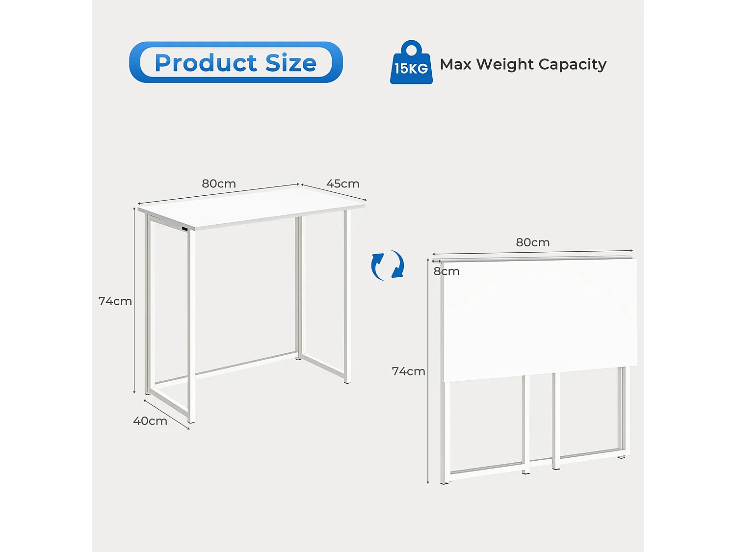 Table de Bureau Pliante Bureau Informatique Pliable Petit Table d'Ordinateur pour Bureau Domicile 80 x 45 x 74 cm - Blanc