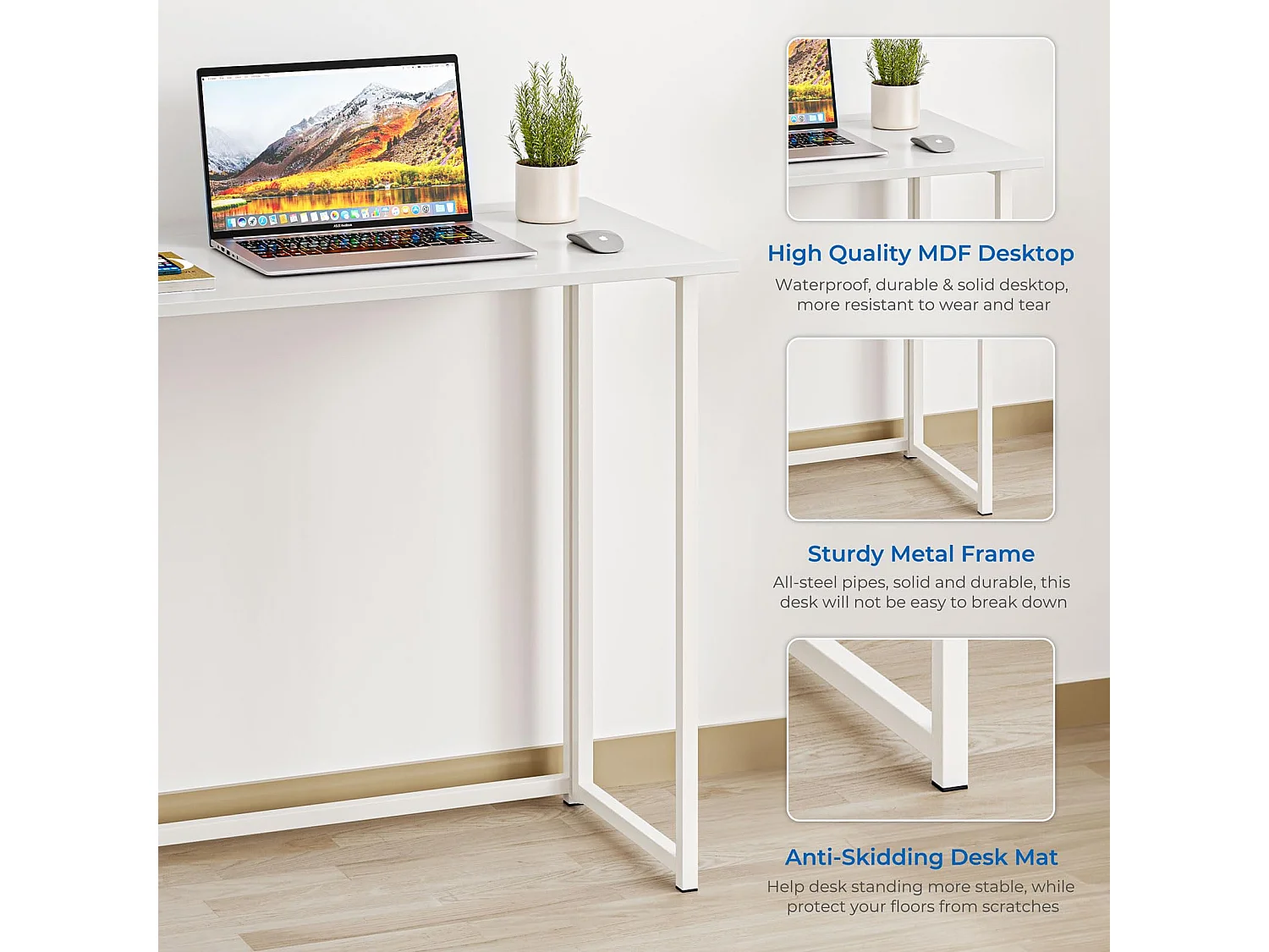 Table de Bureau Pliante Bureau Informatique Pliable Petit Table d'Ordinateur pour Bureau Domicile 80 x 45 x 74 cm - Blanc