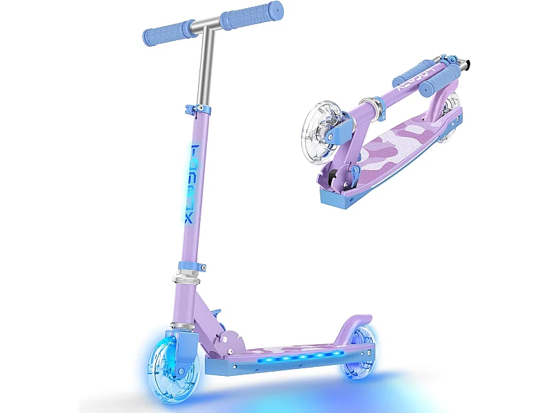 Trottinette Enfant TONBUX avec 2 Roues Lumineuses, Potence et Plateforme, 3 Poignées Réglables en Hauteur, Légère, pour 5-12 Ans