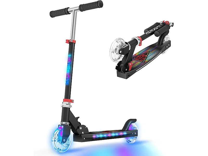 Trottinette Enfant TONBUX avec 2 Roues Lumineuses, Potence et Plateforme, 3 Poignées Réglables en Hauteur, Légère, pour 5-12 Ans