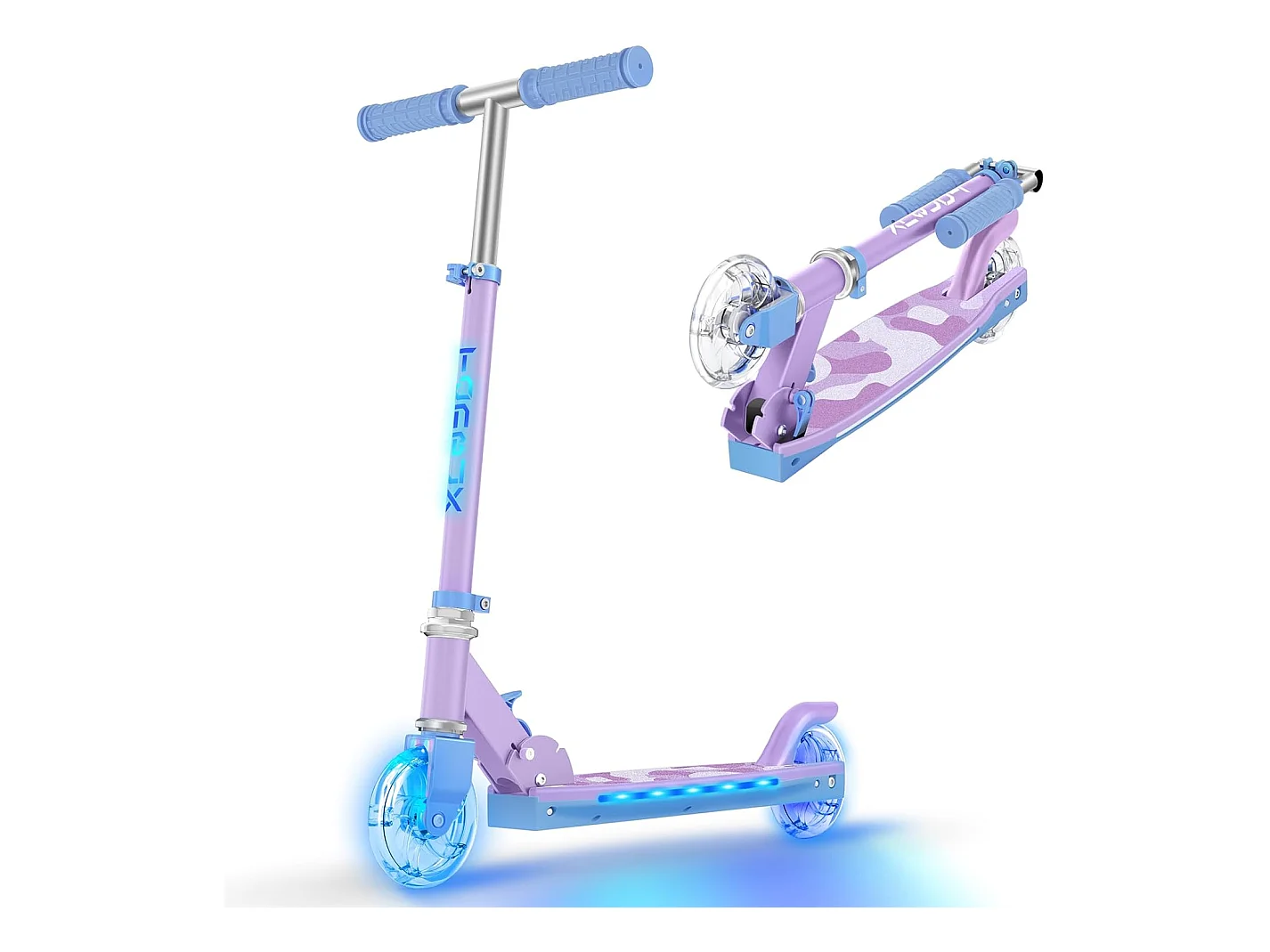 Trottinette Enfant TONBUX avec 2 Roues Lumineuses, Potence et Plateforme, 3 Poignées Réglables en Hauteur, Légère, pour 5-12 Ans