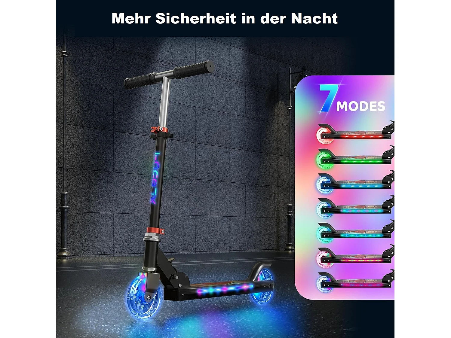 Trottinette Enfant TONBUX avec 2 Roues Lumineuses, Potence et Plateforme, 3 Poignées Réglables en Hauteur, Légère, pour 5-12 Ans