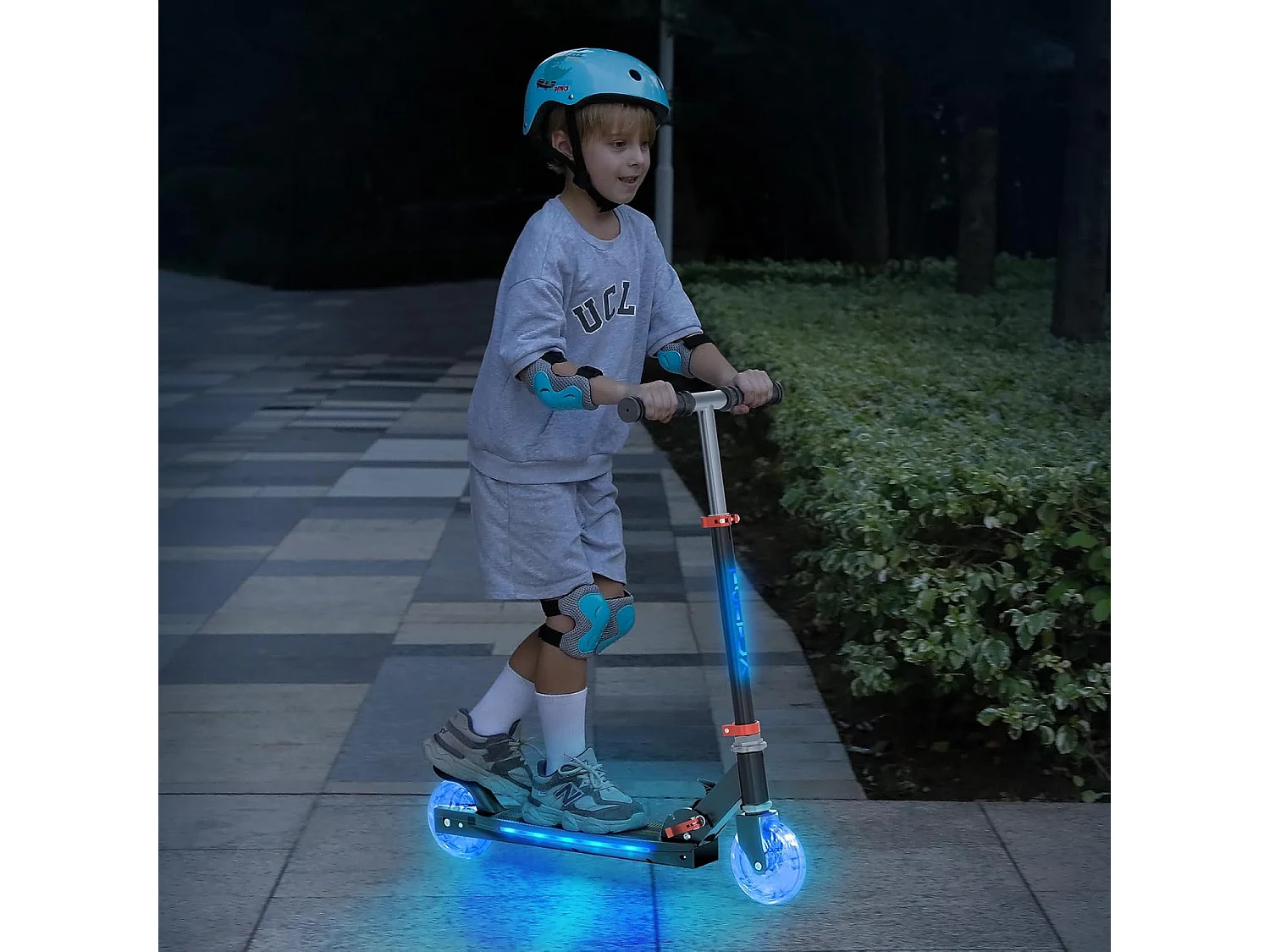 Trottinette Enfant TONBUX avec 2 Roues Lumineuses, Potence et Plateforme, 3 Poignées Réglables en Hauteur, Légère, pour 5-12 Ans