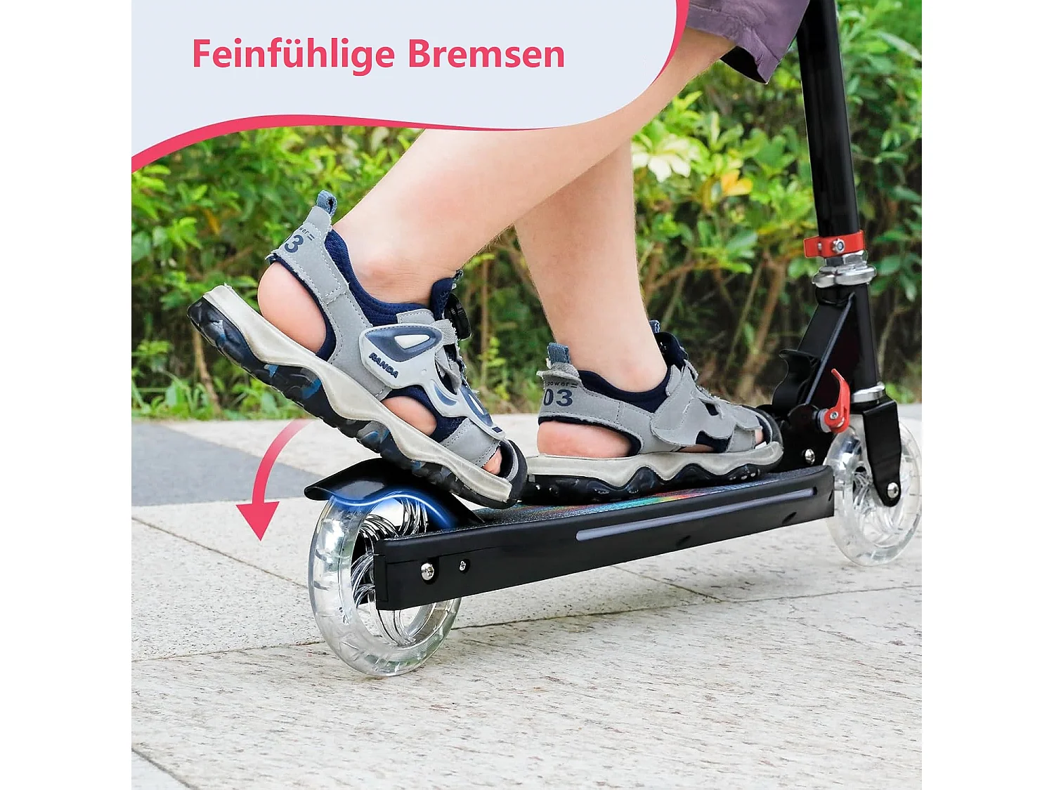 Trottinette Enfant TONBUX avec 2 Roues Lumineuses, Potence et Plateforme, 3 Poignées Réglables en Hauteur, Légère, pour 5-12 Ans