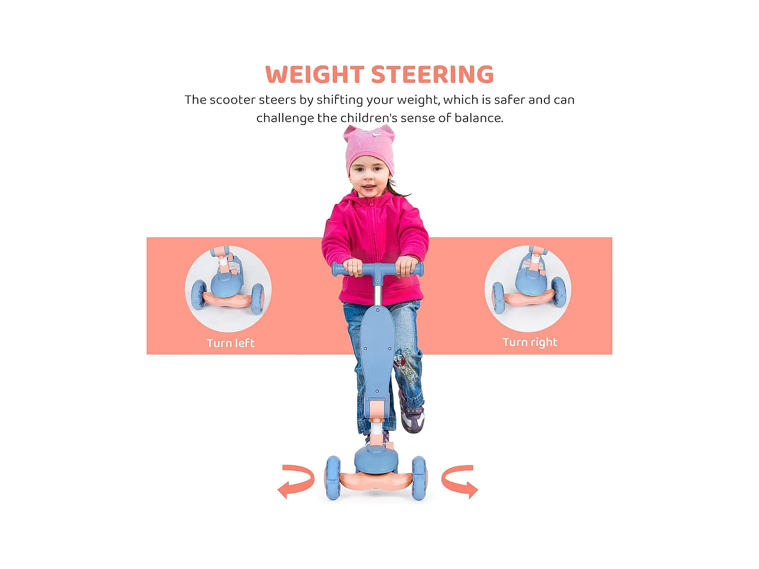 Trottinette Enfant Pliable BremToy avec Siège, Roues LED et Guidon Réglable en Hauteur pour 2-8 Ans