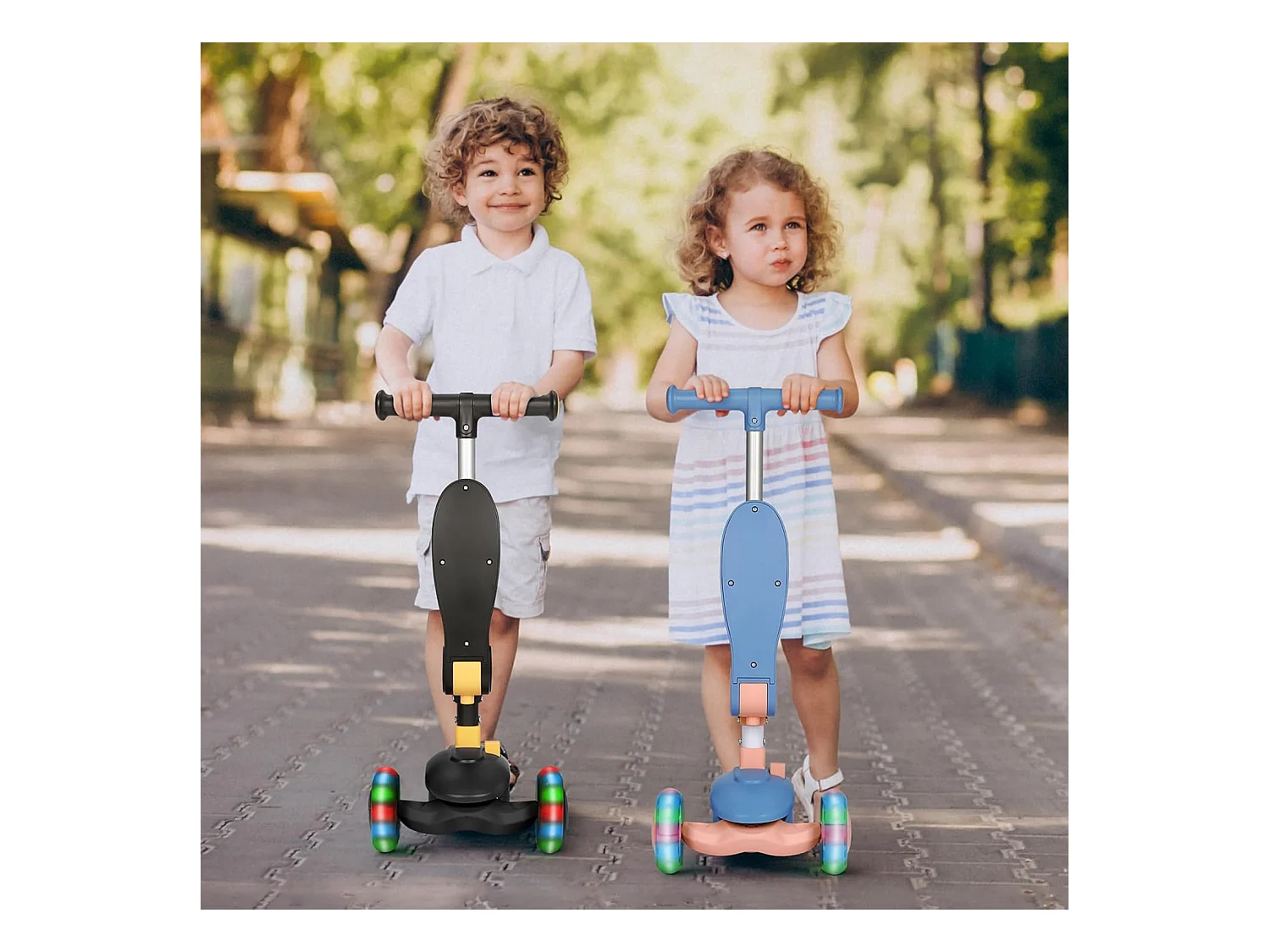 Trottinette Enfant Pliable BremToy avec Siège, Roues LED et Guidon Réglable en Hauteur pour 2-8 Ans