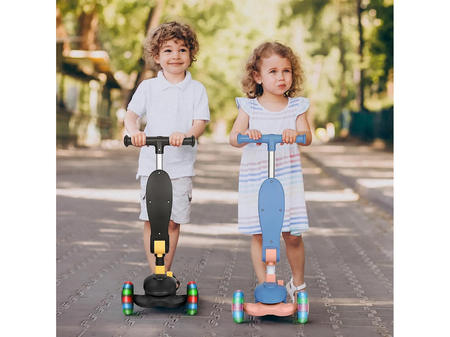 BremToy Opvouwbare Kinderstep met Zitje, LED-wielen en Hoogteverstelbaar Stuur voor 2-8 Jaar