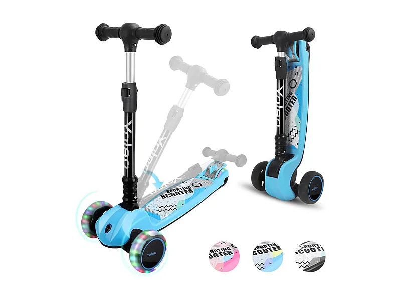 YOLEO Kinderstep met LED-wielen, 4 Hoogteverstellingen, Opvouwbaar Stuur, vanaf 3 Jaar