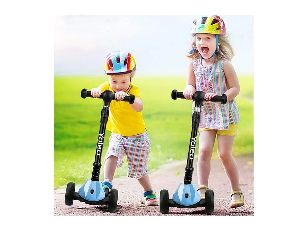 Trottinette Enfant YOLEO avec Roues LED, 4 Positions Réglables en Hauteur, Guidon Pliable, à partir de 3 Ans