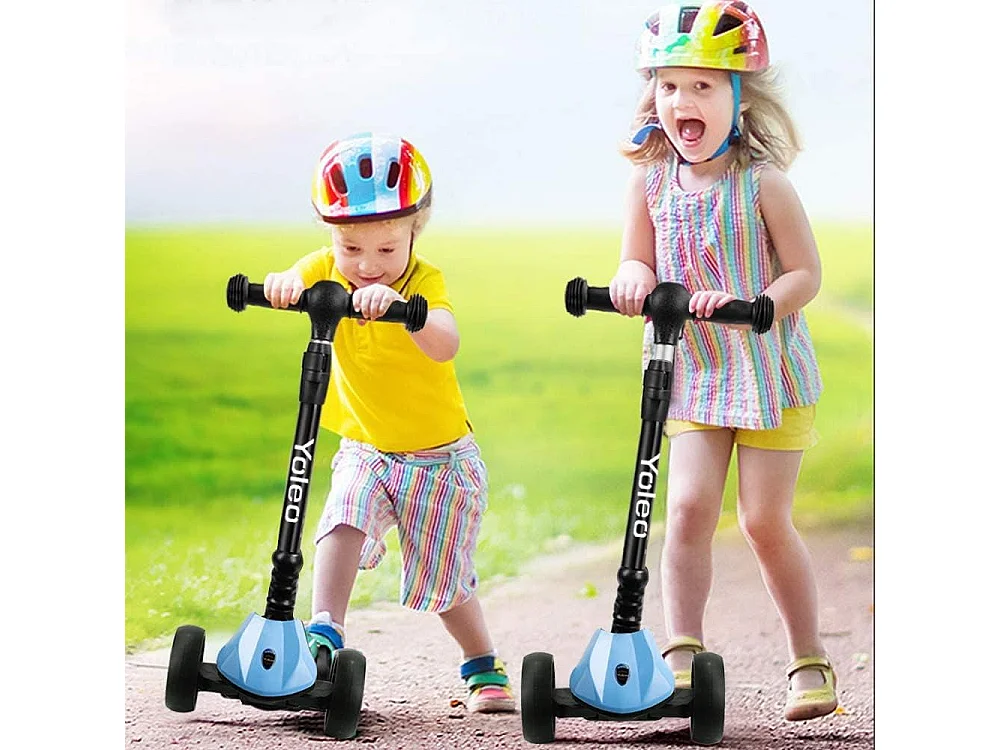 YOLEO Kinderstep met LED-wielen, 4 Hoogteverstellingen, Opvouwbaar Stuur, vanaf 3 Jaar
