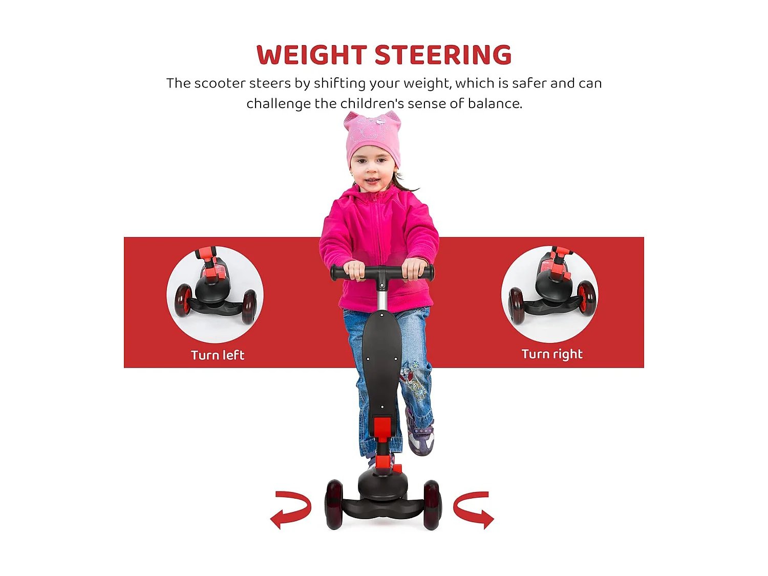 Trottinette Enfant Pliable BremToy avec Siège, Roues LED et Guidon Réglable en Hauteur pour 2-8 Ans