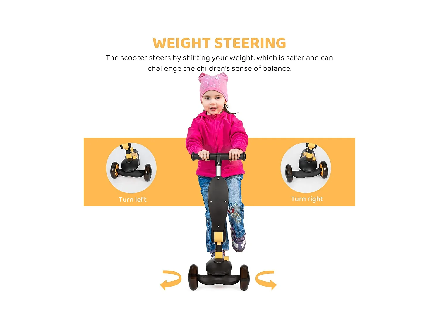 Trottinette Enfant Pliable BremToy avec Siège, Roues LED et Guidon Réglable en Hauteur pour 2-8 Ans