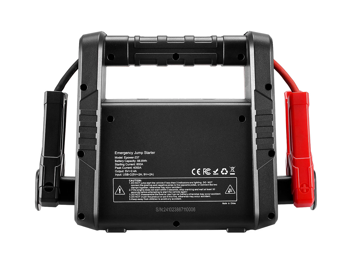 Booster Batterie Voiture SucceBuy, 4000 A, Démarreur de Batterie Voiture Portable avec Câbles de Démarrage, Écran LCD, Lumière LED, Boîte de Démarrage au Lithium