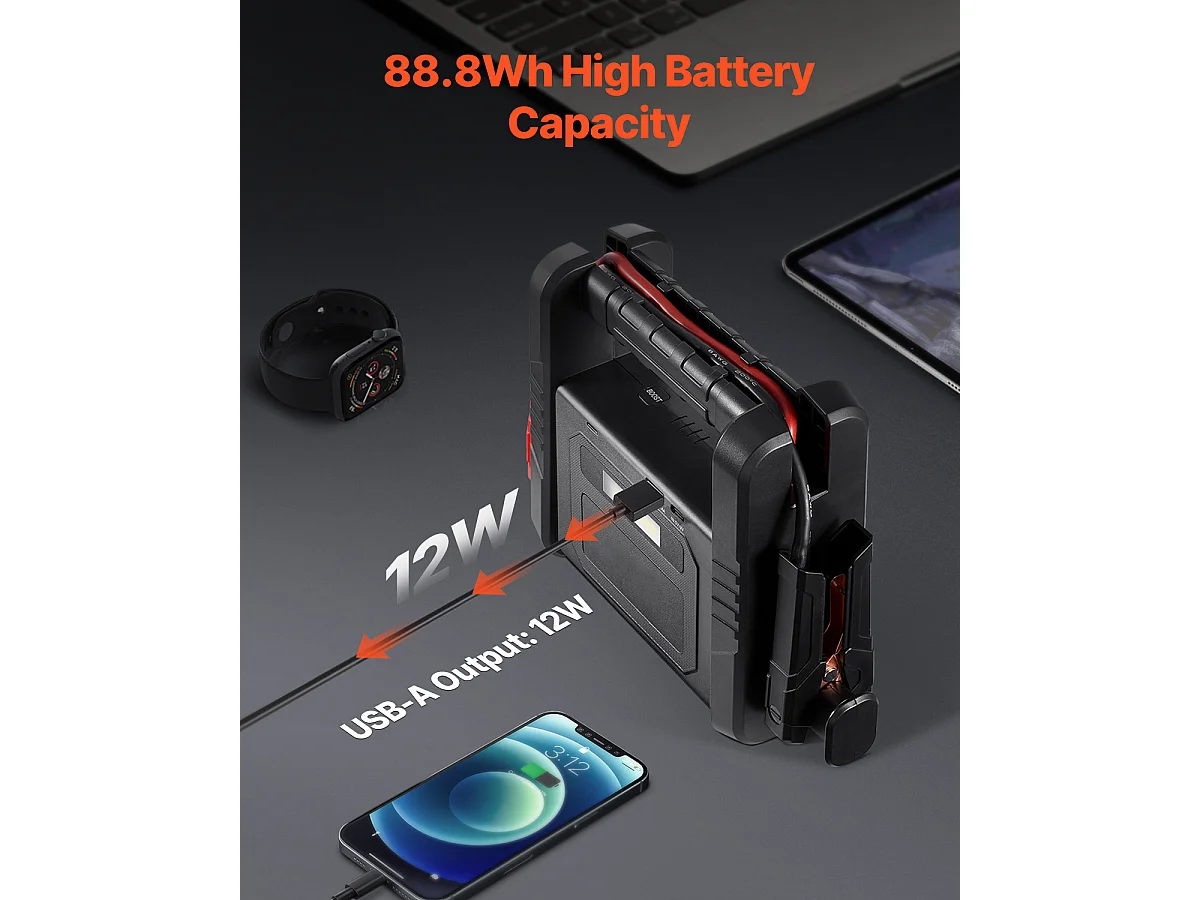 Booster Batterie Voiture SucceBuy, 4000 A, Démarreur de Batterie Voiture Portable avec Câbles de Démarrage, Écran LCD, Lumière LED, Boîte de Démarrage au Lithium