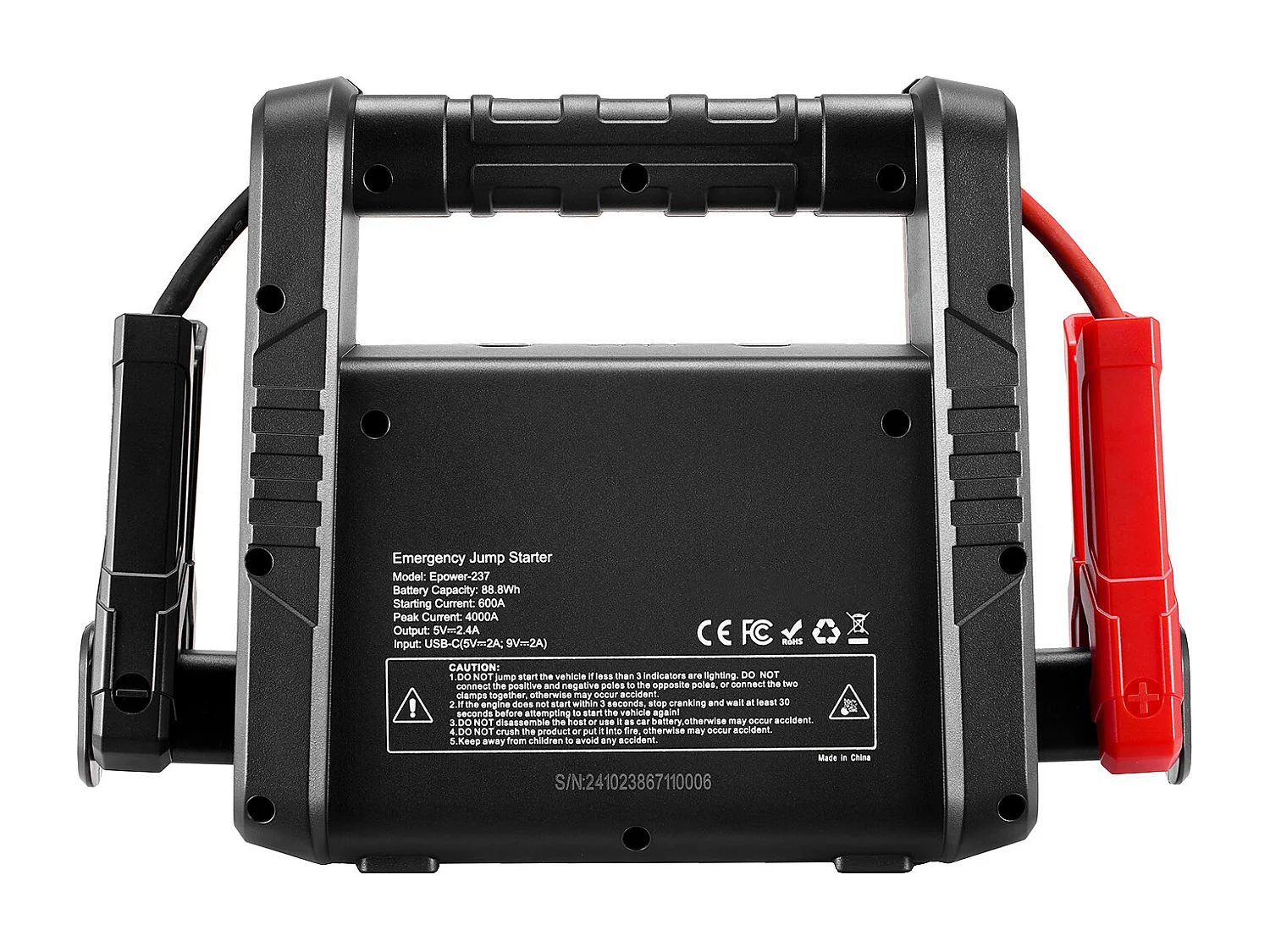 Booster Batterie Voiture SucceBuy, 4000 A, Démarreur de Batterie Voiture Portable avec Câbles de Démarrage, Écran LCD, Lumière LED, Boîte de Démarrage au Lithium