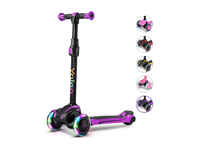YOLEO Kinderstep met 4 Hoogteverstellingen, LED Lichtgevende Wielenen, voor 3-12 Jaar