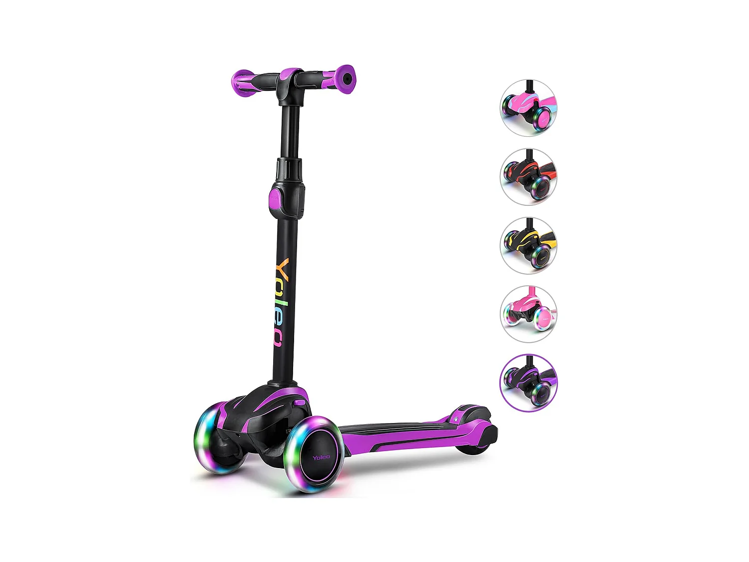 Trottinette Enfant YOLEO avec 4 Hauteurs Réglables, Roues Lumineuses LED, pour 3-12 Ans