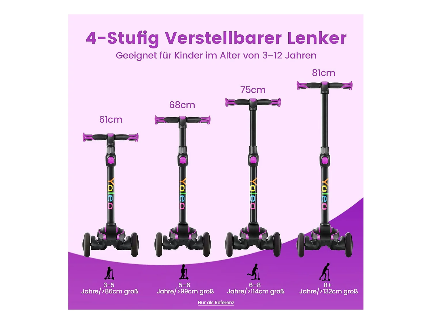 Trottinette Enfant YOLEO avec 4 Hauteurs Réglables, Roues Lumineuses LED, pour 3-12 Ans