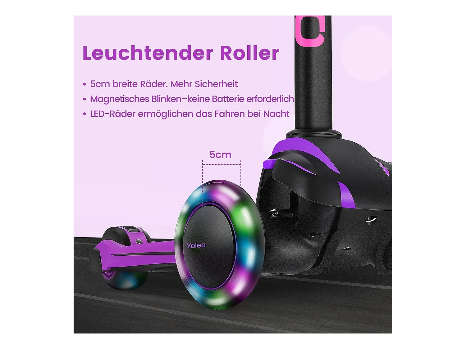 Trottinette Enfant YOLEO avec 4 Hauteurs Réglables, Roues Lumineuses LED, pour 3-12 Ans