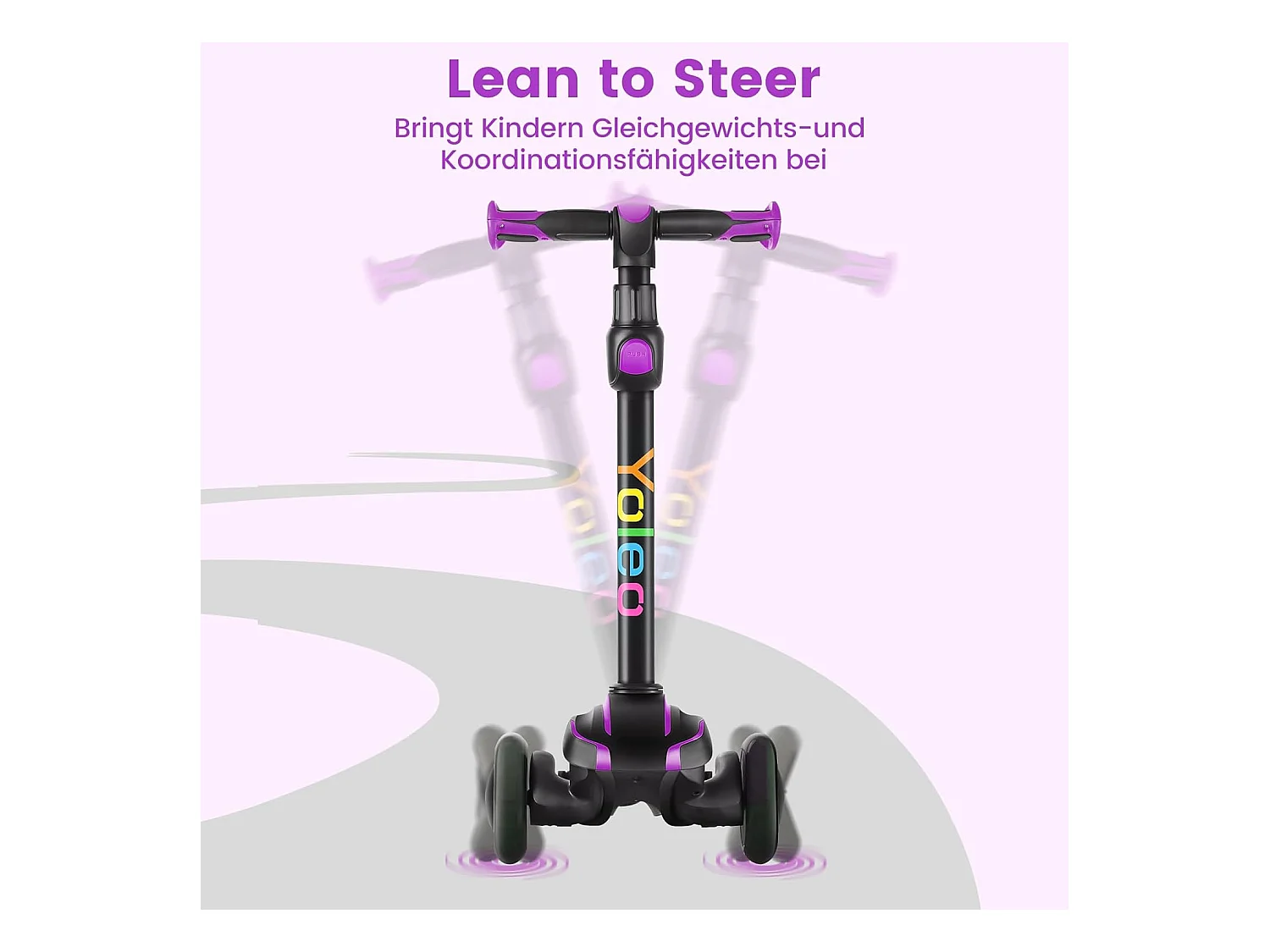 Trottinette Enfant YOLEO avec 4 Hauteurs Réglables, Roues Lumineuses LED, pour 3-12 Ans