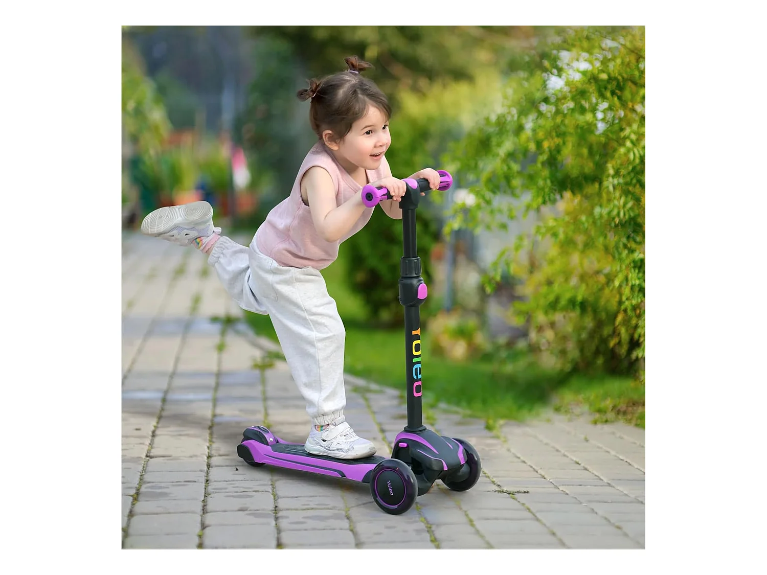 Trottinette Enfant YOLEO avec 4 Hauteurs Réglables, Roues Lumineuses LED, pour 3-12 Ans