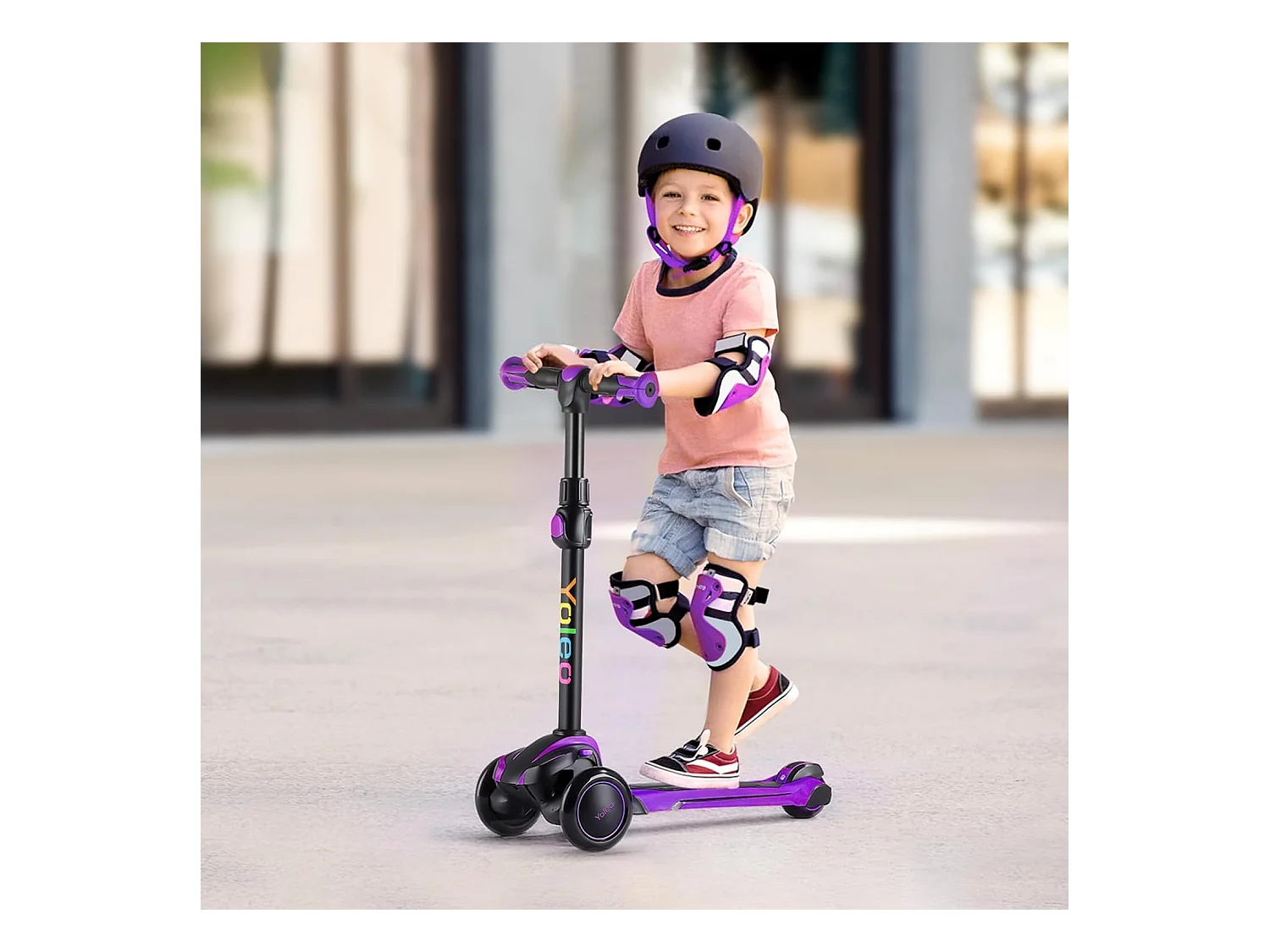 Trottinette Enfant YOLEO avec 4 Hauteurs Réglables, Roues Lumineuses LED, pour 3-12 Ans