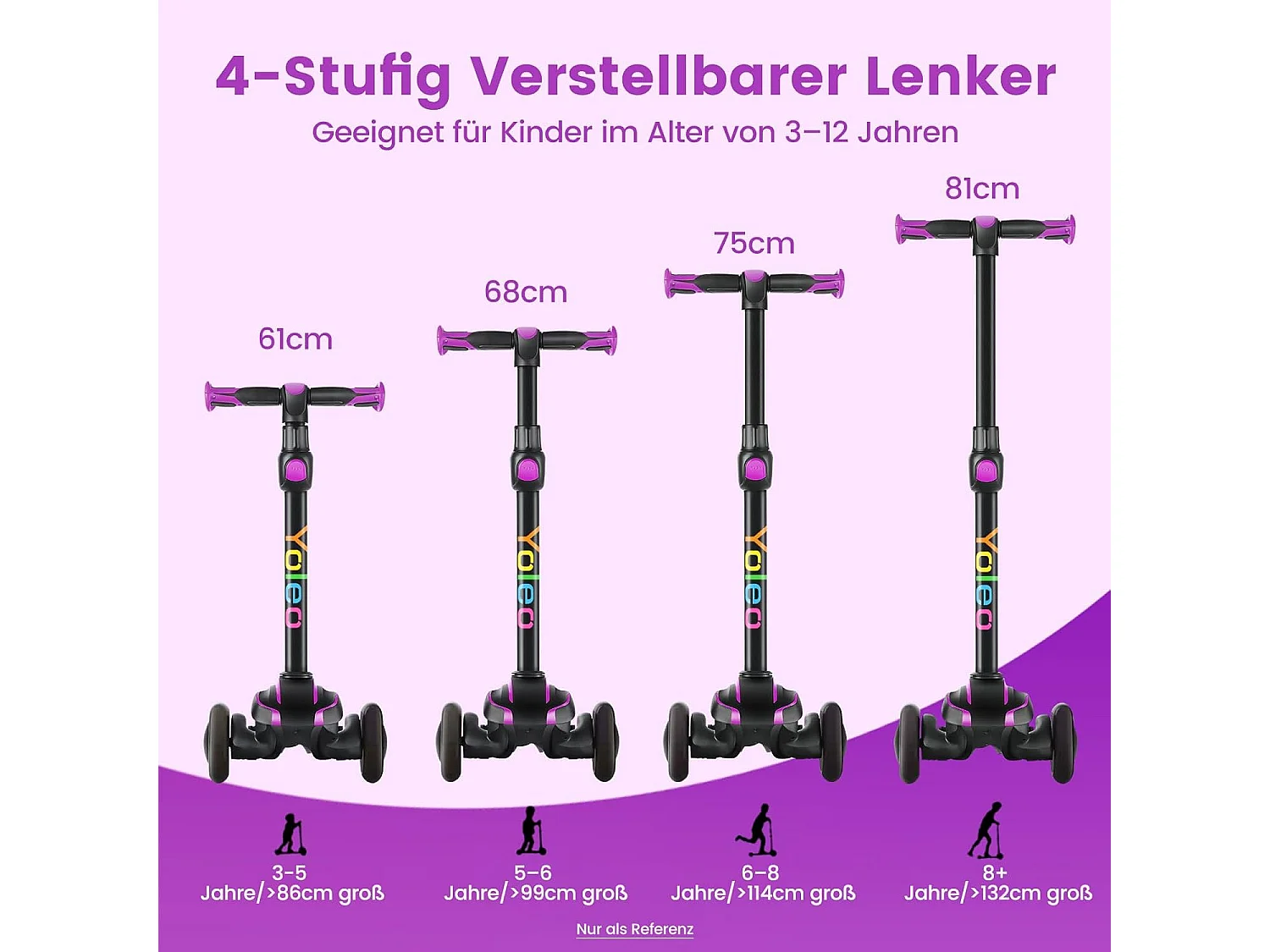 YOLEO Kinderstep met 4 Hoogteverstellingen, LED Lichtgevende Wielenen, voor 3-12 Jaar