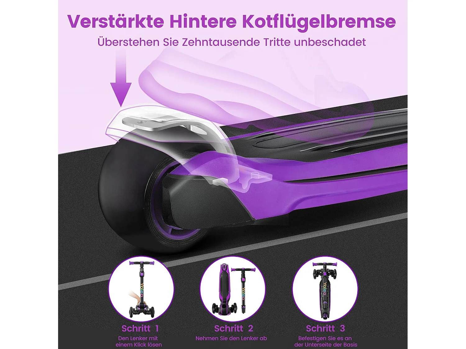 YOLEO Kinderstep met 4 Hoogteverstellingen, LED Lichtgevende Wielenen, voor 3-12 Jaar