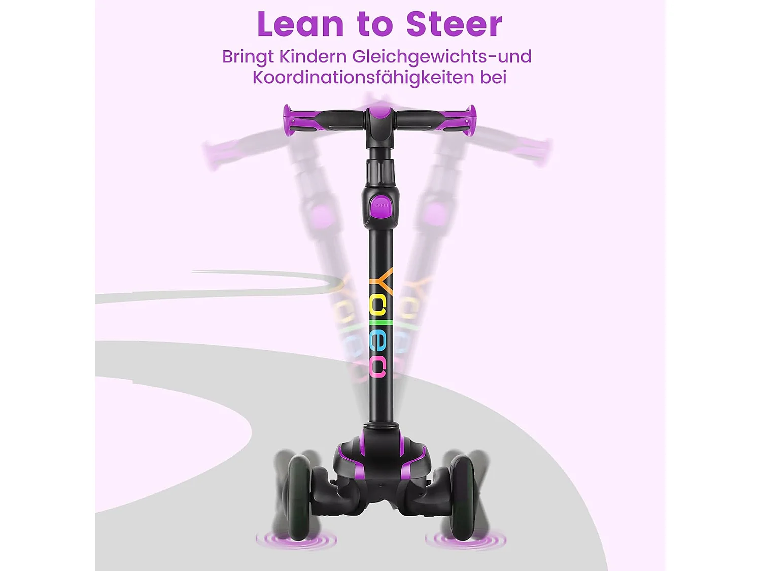 YOLEO Kinderstep met 4 Hoogteverstellingen, LED Lichtgevende Wielenen, voor 3-12 Jaar