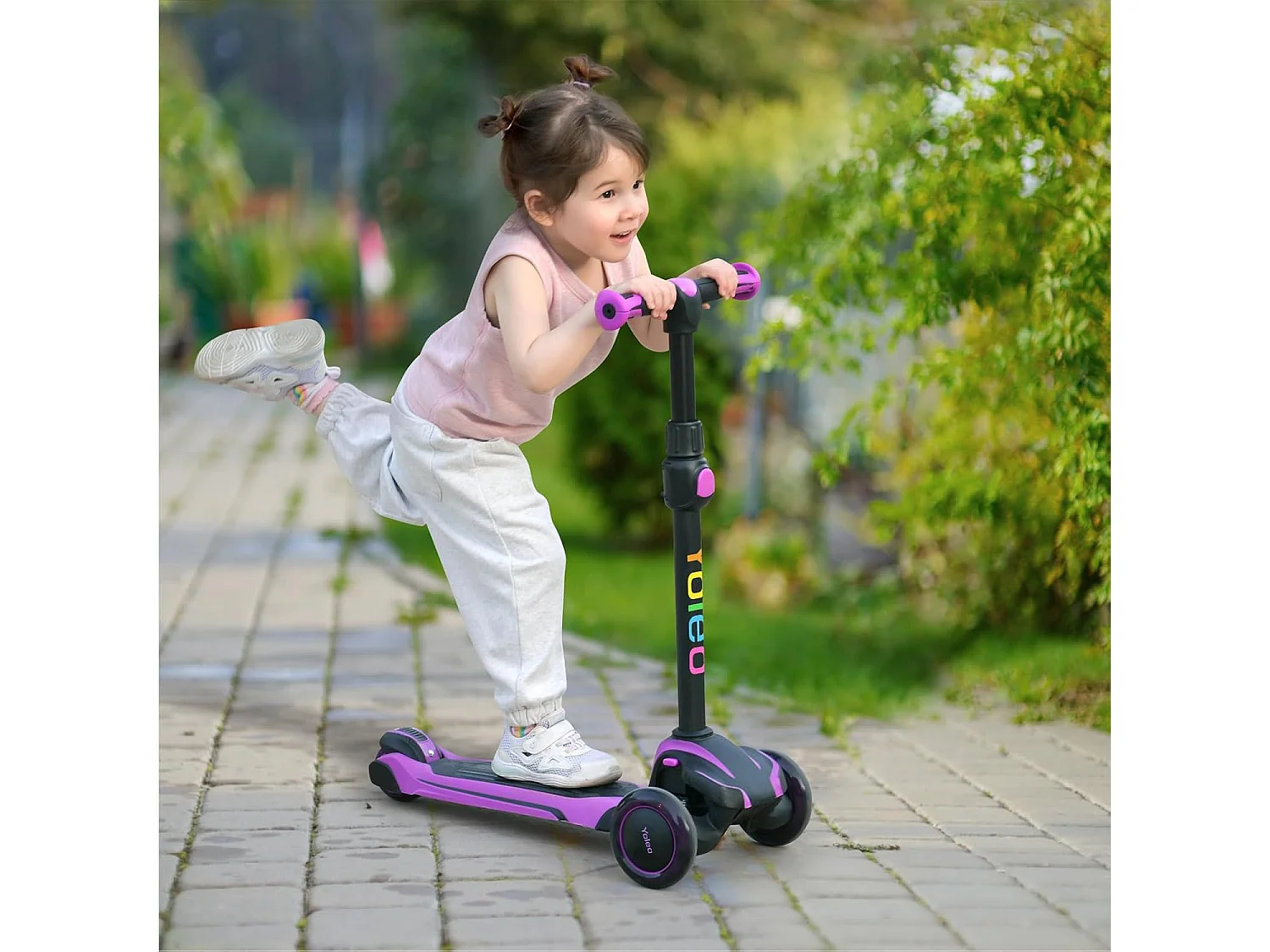 YOLEO Kinderstep met 4 Hoogteverstellingen, LED Lichtgevende Wielenen, voor 3-12 Jaar