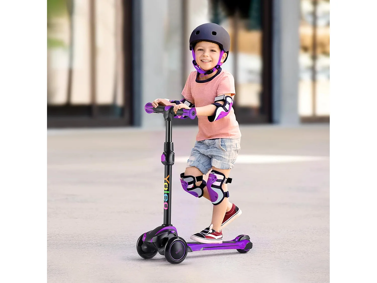 YOLEO Kinderstep met 4 Hoogteverstellingen, LED Lichtgevende Wielenen, voor 3-12 Jaar