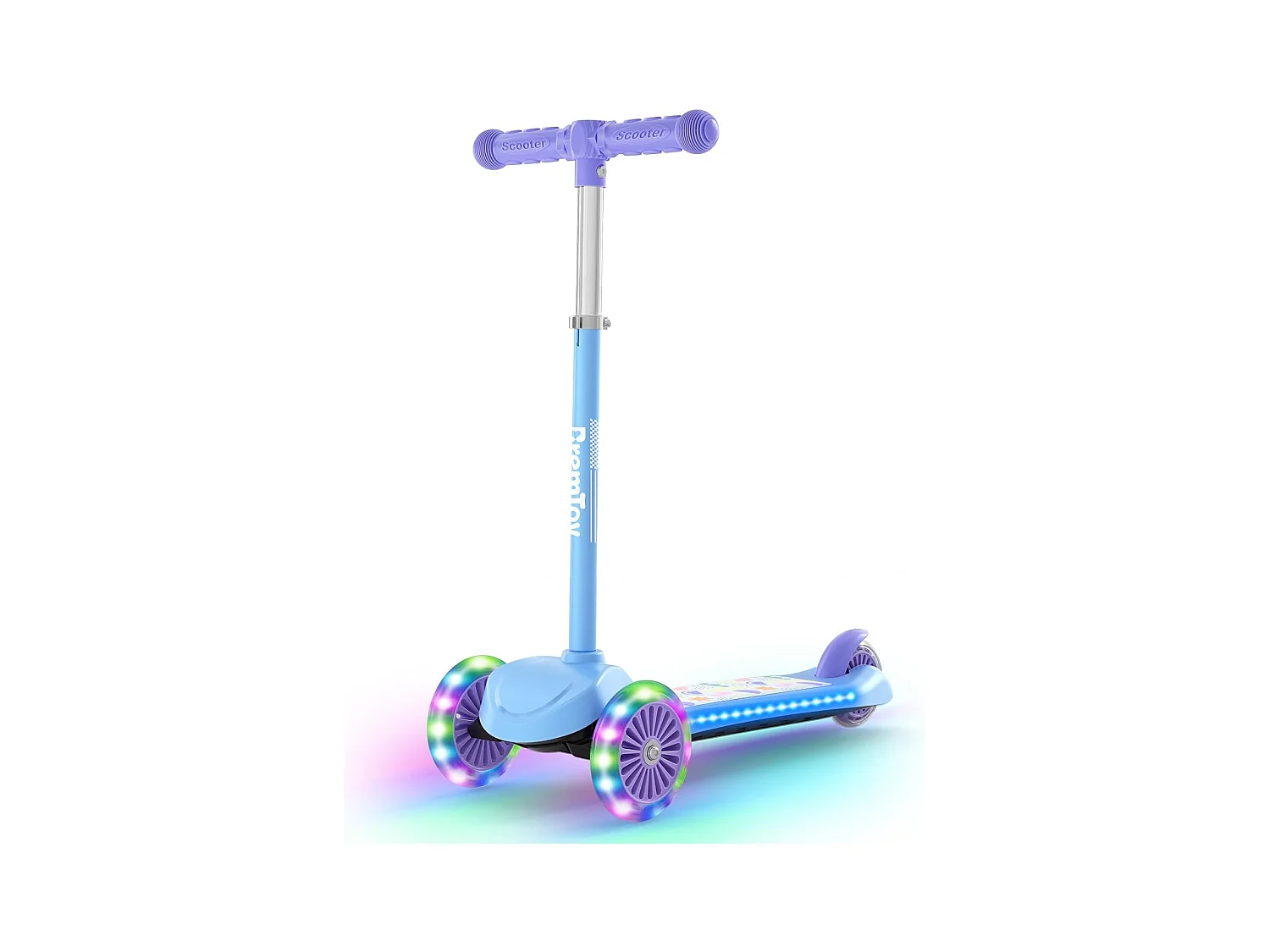 Trottinette Enfant BremToy avec Plateforme Lumineuse et Roues PU LED, 4 Niveaux de Réglage en Hauteur, Légère, pour Débutants de 3 à 8 Ans