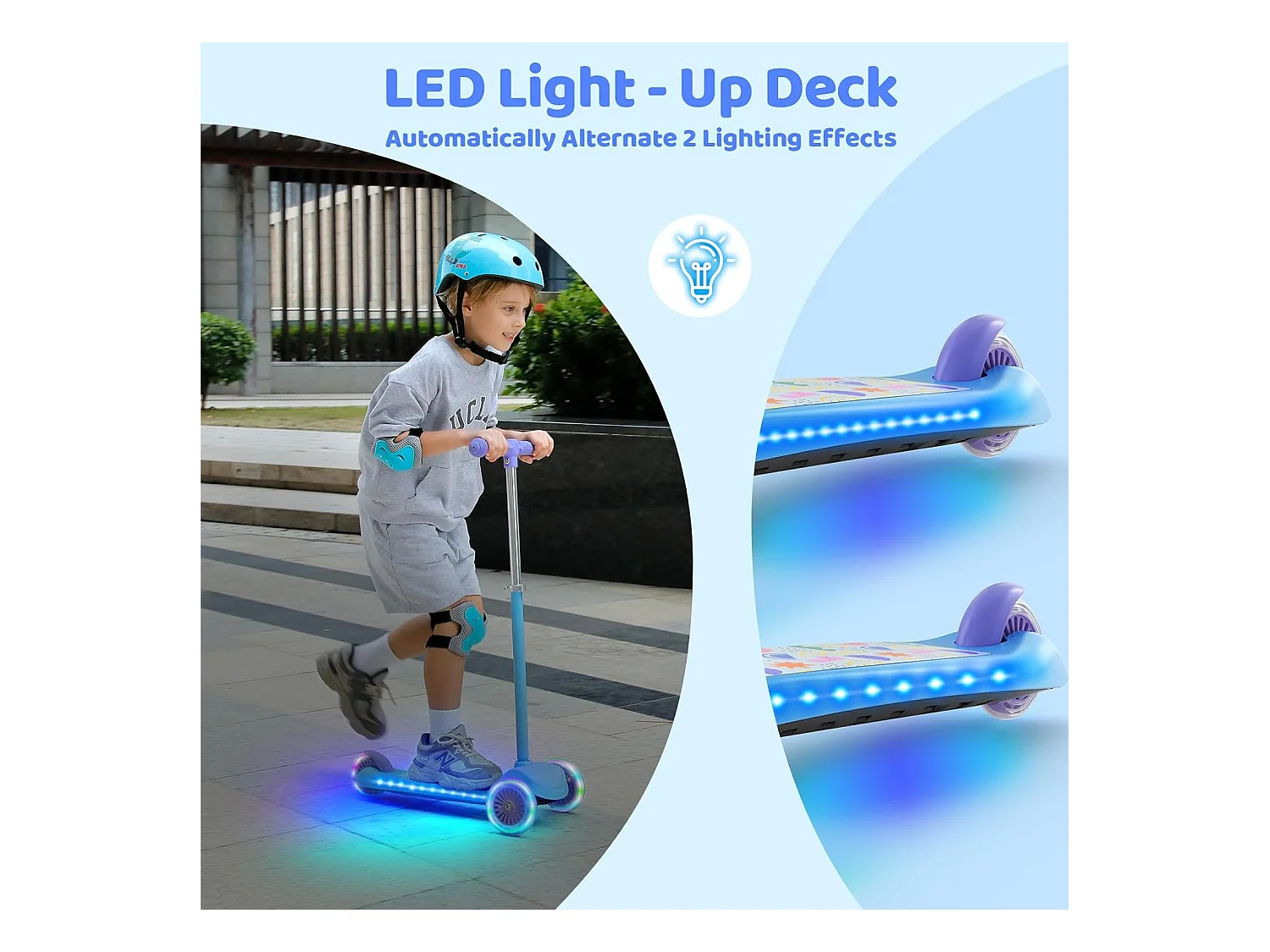Trottinette Enfant BremToy avec Plateforme Lumineuse et Roues PU LED, 4 Niveaux de Réglage en Hauteur, Légère, pour Débutants de 3 à 8 Ans
