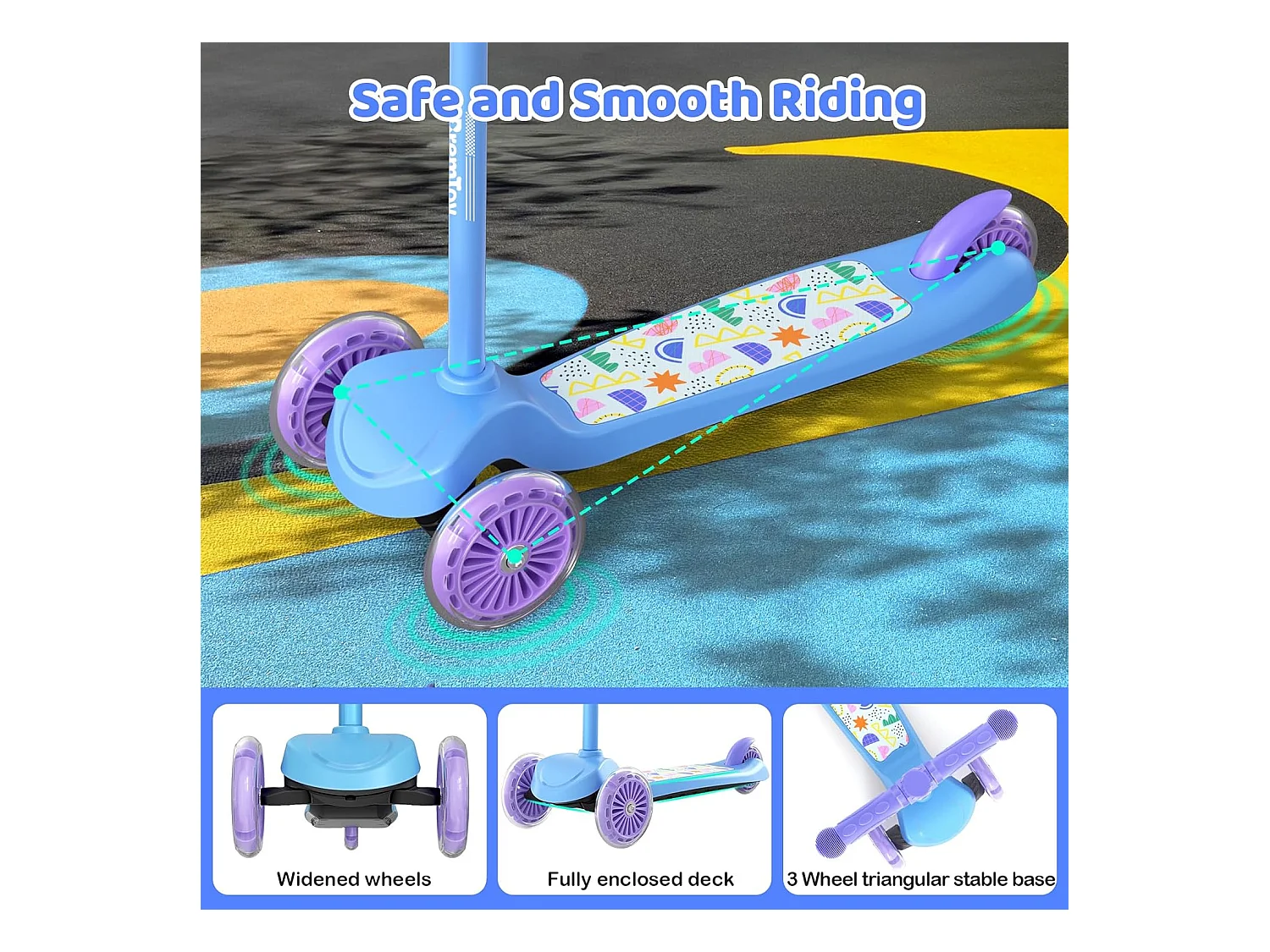 Trottinette Enfant BremToy avec Plateforme Lumineuse et Roues PU LED, 4 Niveaux de Réglage en Hauteur, Légère, pour Débutants de 3 à 8 Ans