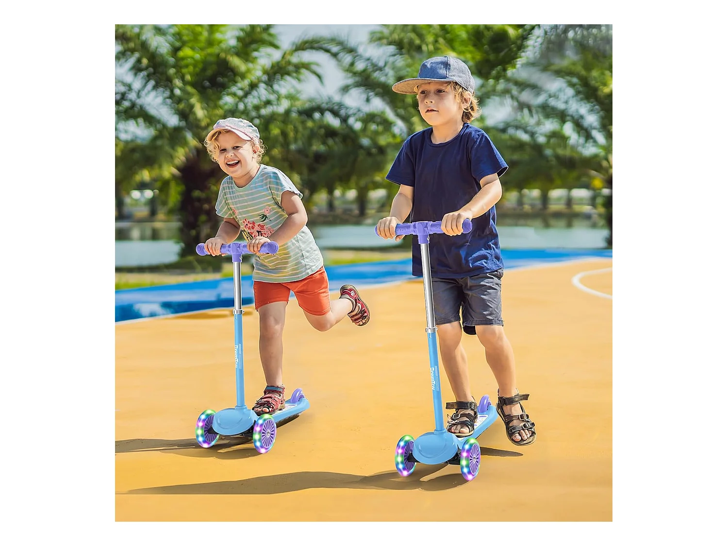 Trottinette Enfant BremToy avec Plateforme Lumineuse et Roues PU LED, 4 Niveaux de Réglage en Hauteur, Légère, pour Débutants de 3 à 8 Ans