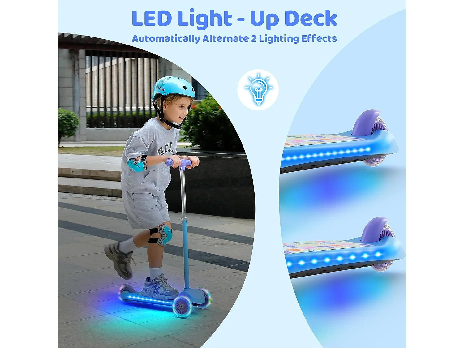 BremToy Kinderstep met Lichtgevend Deck en PU LED-wielen, 4 Traps Hoogteverstelling, Lichtgewicht, voor Beginners van 3-8 Jaar