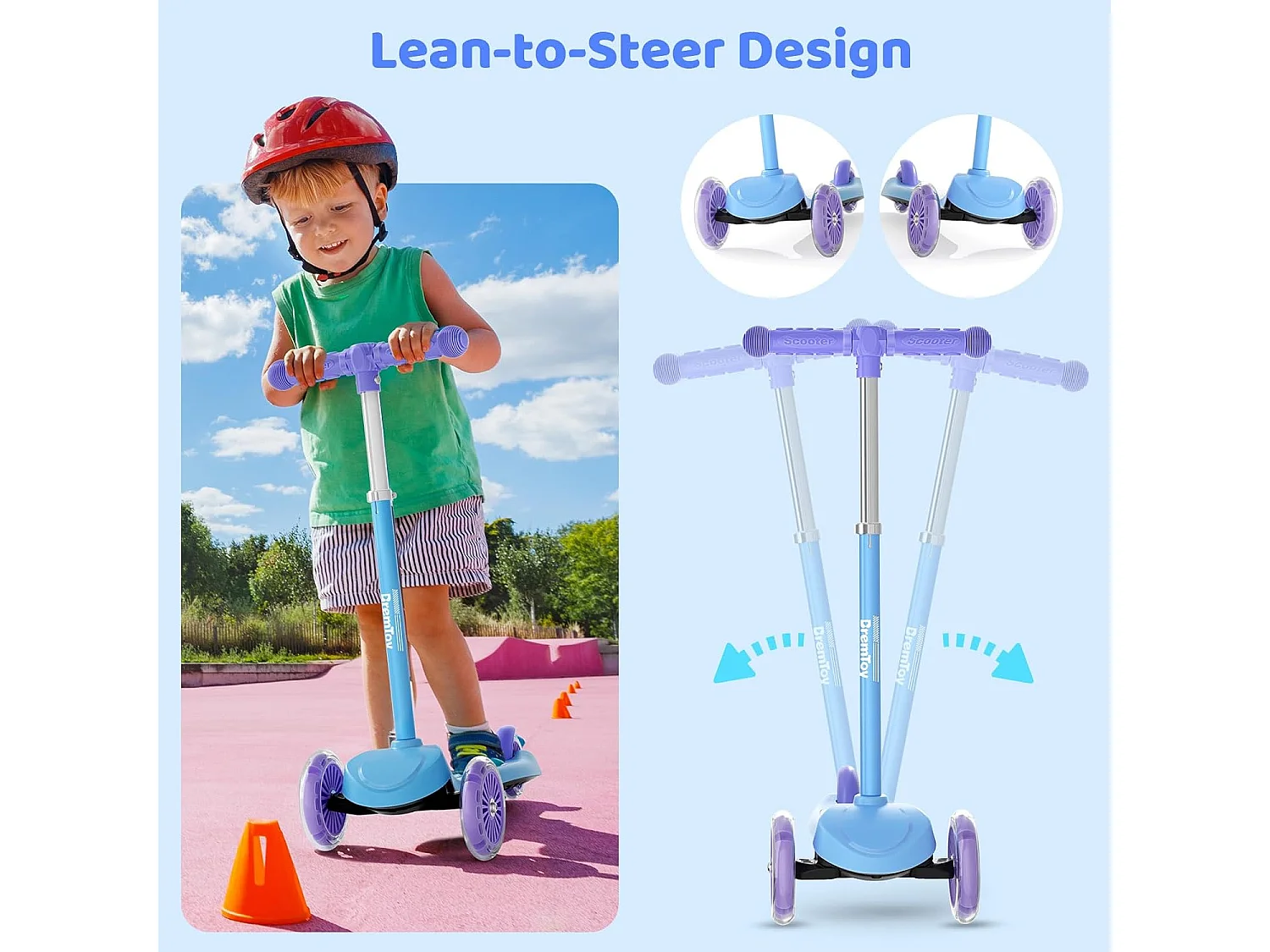 BremToy Kinderstep met Lichtgevend Deck en PU LED-wielen, 4 Traps Hoogteverstelling, Lichtgewicht, voor Beginners van 3-8 Jaar